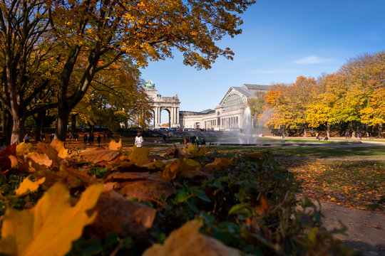 Sunny autumn day in Jubilee Park or Parc du Cinquantenaire, Brussels