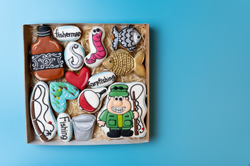 Set of ginger cookies. Cookies for the fisherman. Gift to the fisherman.