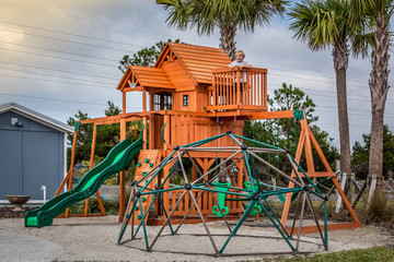 Fototapeta na wymiar Wooden playground overlooking the ocean