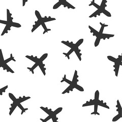 Airplane sign vector icon seamless pattern background. Airport plane illustration. Business concept simple flat pictogram on white background.