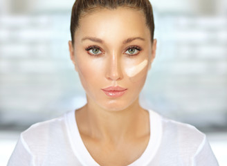 Contouring.Make up woman face. Contour and highlight makeup	