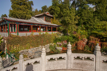 A Chinese Tea House set upon a pond, Beihai, Beijing, China.