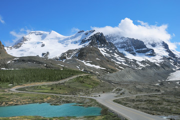 Mountains by Athabasca Glacier - part of Columbia Icefield. Jasper National Park, Alberta, Canada.