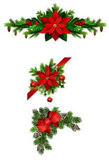 Christmas decorations with fir tree collection isolated