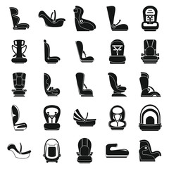 Safe baby car seat icons set. Simple set of safe baby car seat vector icons for web design on white background