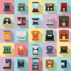 Coffee machine icons set. Flat set of coffee machine vector icons for web design