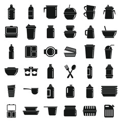 Plastic tableware icons set. Simple set of plastic tableware vector icons for web design on white background