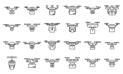 Air drone delivery service icons set. Outline set of air drone delivery service vector icons for web design isolated on white background