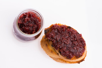 Bread with sweet cherry jam