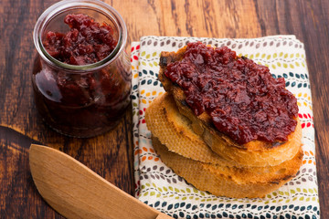 Bread with sweet cherry jam