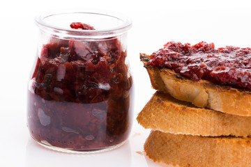 Bread with sweet cherry jam