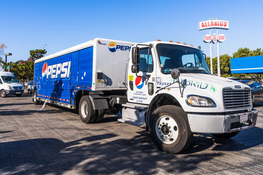 Nov 23, 2019 Sunnyvale / CA / USA - Pepsi Truck Making Deliveries In South San Francisco Bay Area; PepsiCo, Inc. Is An American Multinational Food, Snack, And Beverage Corporation