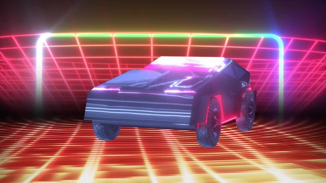High speed, sports car future racing towards neon light - futuristic concept 3d render