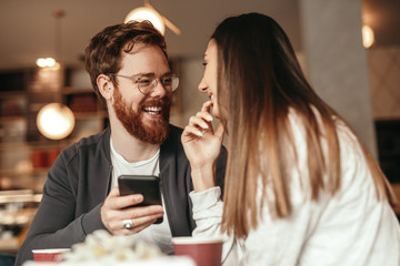 Loving couple dating in cafe