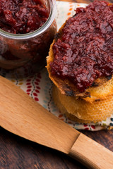 Bread with sweet cherry jam