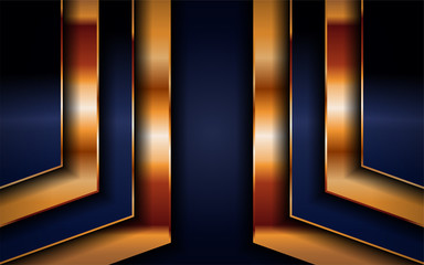 luxurious premium navy blue abstract background with golden lines. Overlap textured layer design.