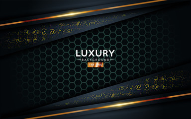 luxurious premium black abstract background with golden lines. Overlap textured layer design.