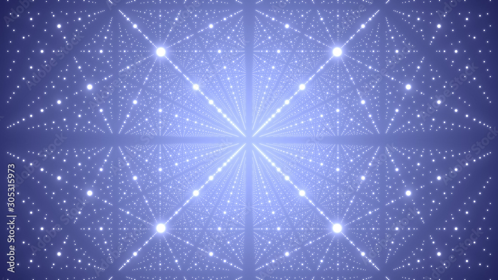 Aufkleber Abstract futuristic blue dots background. Infinite space background. 3D rendering.