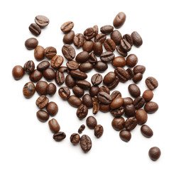 Roasted coffee beans on white background