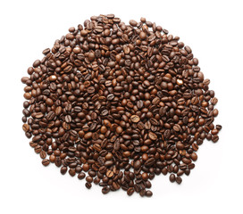 Roasted coffee beans on white background