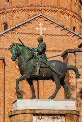 Fototapeta na wymiar Gattamelata bronze equestrian statue in front of Basilica of Saint Anthony, in the historic center of Padua, erected by the famous renaissance artist Donatello in 1453
