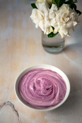 Fototapeta na wymiar Almond Yoghurt with nuts and blueberry