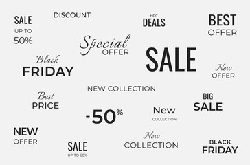 sale phrases for promo banner. promotion lettering collection. advertising design
