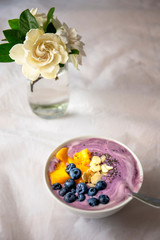 Obraz na płótnie Canvas Almond Yoghurt with nuts and blueberry
