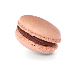 Tasty macaron on white background