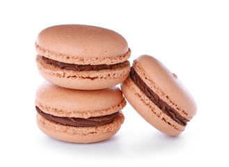 Tasty macarons on white background