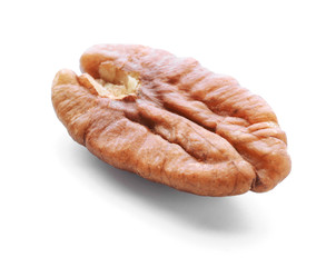 Tasty pecan nut on white background
