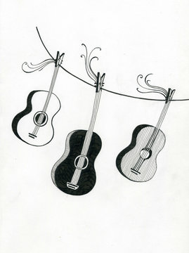 musical instrument ukulele black and white graphics markers