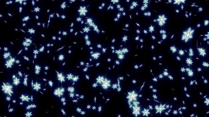 Abstract Blue Glowing Snowflakes in the Dark - 3D Illustration
