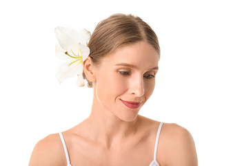 Fototapeta premium Beautiful woman on white background. Spa treatment