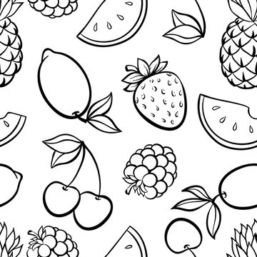 Beautiful seamless pattern with cute doodle fruits sketch. Hand drawn trendy background. design background greeting cards, invitations, fabric and textile