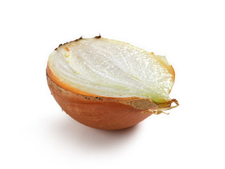 Half head of onion on a white background