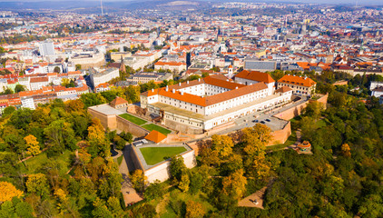 Above view of medieval castle Spilberk. City of Brno. South Moravian region - obrazy, fototapety, plakaty