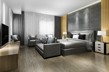 3d rendering beautiful luxury bedroom suite in hotel with tv