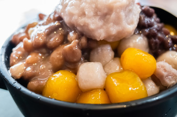 cold shaved ice with colorful dessert