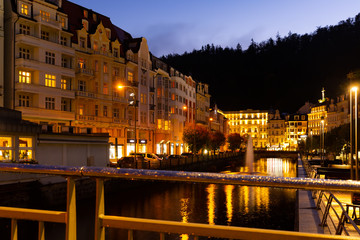 Embankment of Karlovy Vary on autumn night