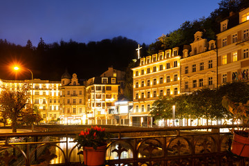 Embankments of Karlovy Vary in evening, Czech Republic