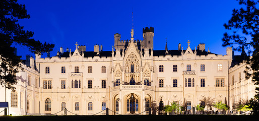 Medieval castle Lednice in evening. Czech Republic