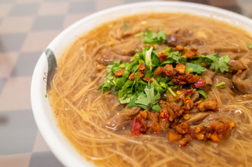 Taiwan snack of thin noodles with pork intestine