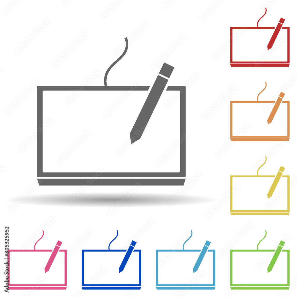 Aufkleber tablet with stylus in multi color style icon. simple glyph, flat vector of web icons for ui and ux, 
