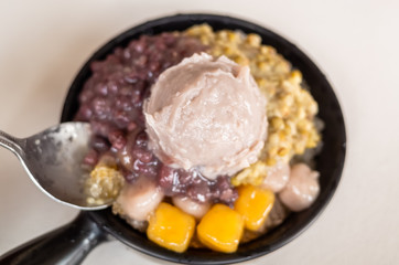 cold shaved ice with colorful dessert