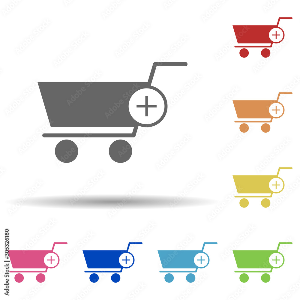 Poster add cart in multi color style icon. simple glyph, flat vector of web icons for ui and ux, website or