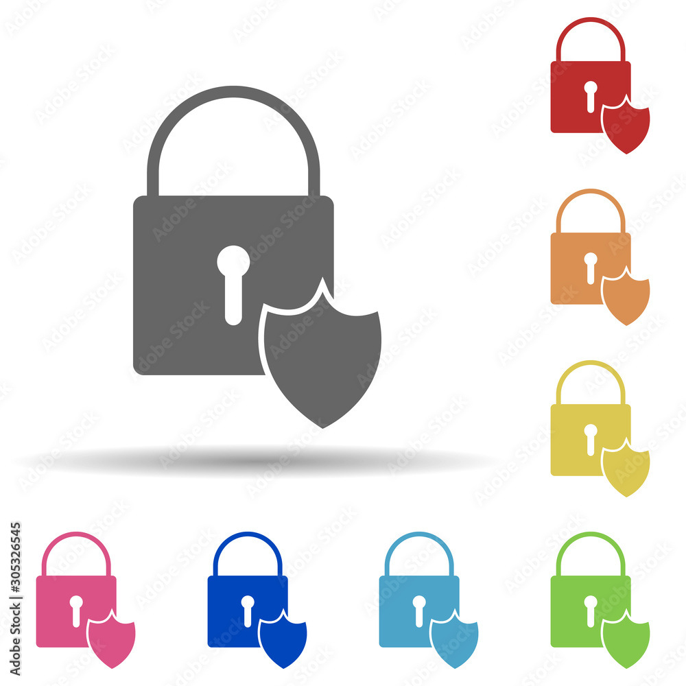 Aufkleber lock shield in multi color style icon. simple glyph, flat vector of web icons for ui and ux, website