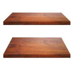 Empty brown wooden shelf isolated on white background. for montage of your product, wood floor