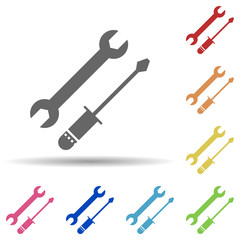 Wrench, screwdriver in multi color style icon. Simple glyph, flat vector of business icons for ui and ux, website or mobile application