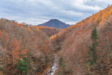 Nakatsugawa bridge panorama landscape at Fukushima in autumn Japan